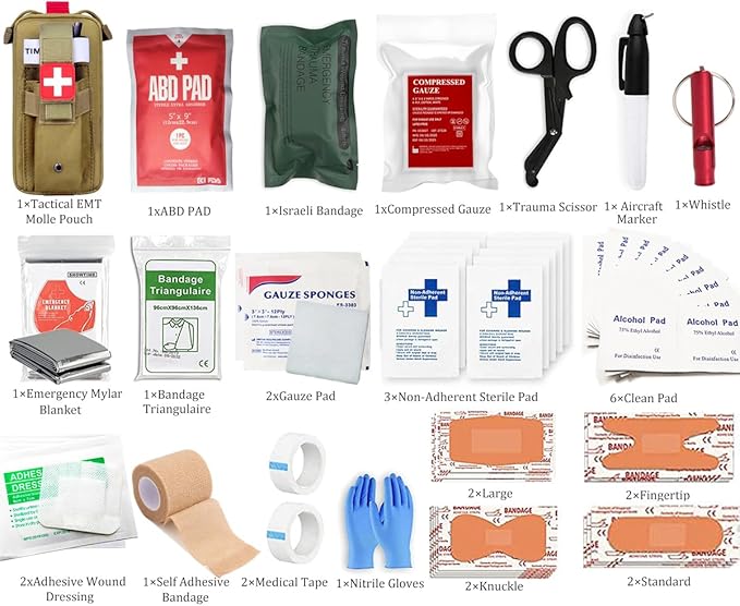 Med Kit Trauma Kit Bleeding Contral Pack, Emergency Survival First Aid Kits EMT IFAK Medical Kit for Severe Bleeding Control Military Camping and Hiking