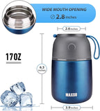 MAXSO Soup Thermo for Hot & Cold Food for Adults Kids, 17 oz Vacuum Insulated Steel Lunch Container Bento Box with Spoon, Leakproof Thermal Food Jar for School Office Travel - Dark Blue