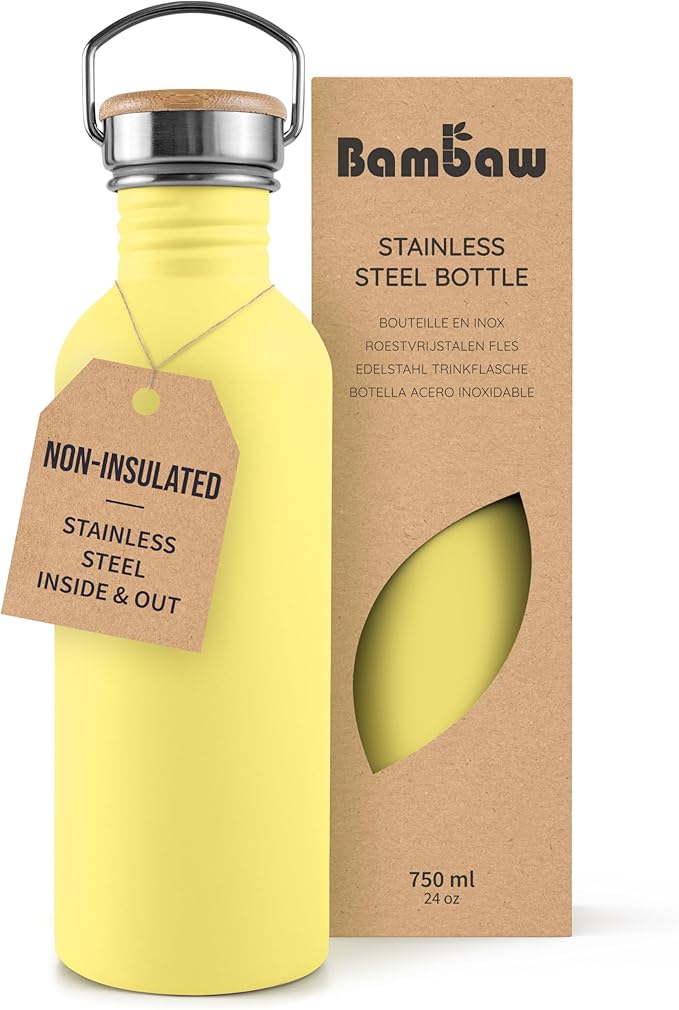 Bambaw 750 ml Stainless Steel Sports Bottle, Yellow Sports Bottle, Non-Insulated Water Bottle, 750 ml Reusable, Hiking Bottle – Imperial Yellow