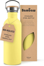 Bambaw 750 ml Stainless Steel Sports Bottle, Yellow Sports Bottle, Non-Insulated Water Bottle, 750 ml Reusable, Hiking Bottle – Imperial Yellow