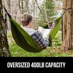 GORILLA GRIP Durable Portable Camping Hammock, Holds 400lbs with Heavy Duty Tree Straps, Comfortable Travel Swing, Camp Hammocks, Easy to Use and Install, Outdoor Essentials, Green, 9x4.5 FT