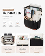 LOVEVOOK 17.3 Inch Laptop Backpack for Women, Large Capacity Travel Backpack with Organizer Bag, Waterproof Carry on Backpack Work Bag with USB Port, Teacher Nurse Backpack Purse, 2PCS, Beige-Black