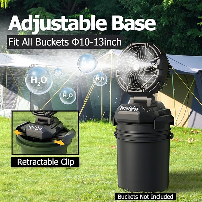 PANERGY Portable Misting Fan for Outdoors-30000mAh Rechargeable Battery, 4-Speed Fan,4 Spray Modes,10-13 Inch Bucket Compatible,Auto Oscillation&Adjustable Tilt,Remote Control for Camping/Beach/Patio