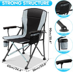 Oversized Folding Camping Chair for Adults, Supports 450 LBS Camping Chairs, Heavy Duty Camping Chair with Side Pockets, Foldable Outdoor Chair for Camping, Beach, Fishing, Hiking, Black-Gray