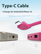 miisso 6000mah Ultra Slim Built in Cables Power Bank, Card Size Built in USB C Cords Battery Pack Portable Charger for Phones, 3 Output External Battery Pack Compatible with iPhone, Samsung, Plum Red