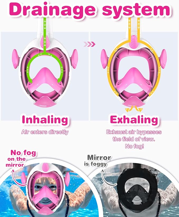 Kids Snorkel Mask, Full Face Snorkel Mask for Kids 4-16, Foldable Snorkeling Gear for Kids Snorkeling Set for Swimming Pool Toys, Dry Top, Anti-Leak/Anti-Fog /180° HD View/Portable Bag