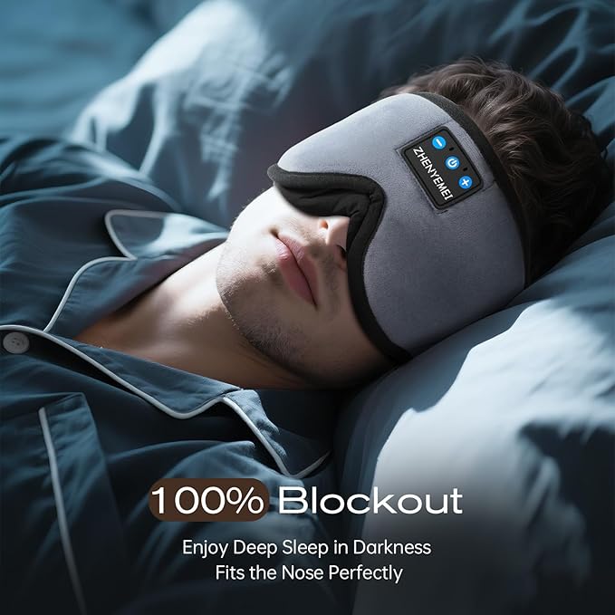 3D Sleep Mask with Bluetooth Headphones, Sleeping Headphones for Side Sleepers, Wireless Music Eye Mask with Ultra-Thin Stereo Speakers for Men, Women, Tech Gifts, Grey