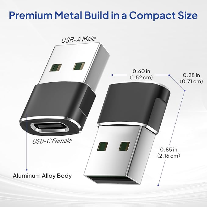 Elebase USB to USB C Adapter for iPhone 17 4Pack,USBC Female to A Male Car Charger Adapter,Type C Converter Apple 16 Pro Max 15 14 Plus,iWatch Watch 11 10 Se Ultra 3,iPad Air,Samsung Galaxy S25,Black