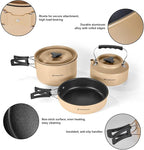 Odoland 15pcs Camping Cookware Mess Kit, Non-Stick Lightweight Pot Pan Kettle Set with Stainless Steel Cups Plates Forks Knives Spoons for Camping, Backpacking, Outdoor Cooking and Picnic