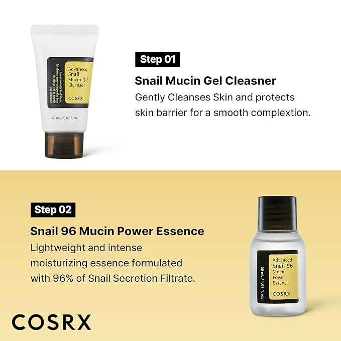 COSRX All About Snail Mucin Korean Skin Care Set, Mini Travel Essentials, Travel Size Gift Set with Snail Mucin Face Wash, Serum, Moisturizer & Eye Cream, Rejuvenating Kit, Mothers Day Gifts for Mom