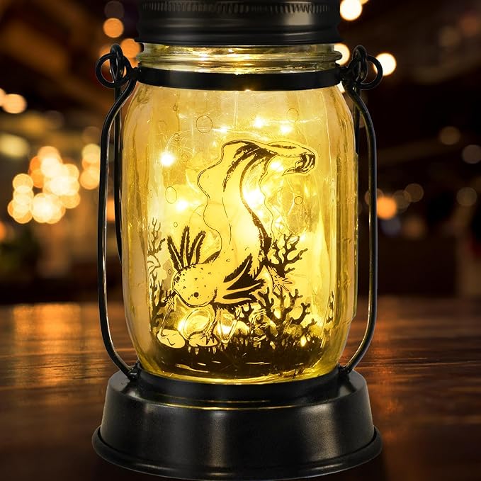 Axolotl Gifts for Women/Men/Kids Axolotl Solar Lanterns Mom Grandma Birthday Present Lantern Memorial Lights Solar Garden Decoration Outside for Yard, Patio,Backyard,Porch Torches