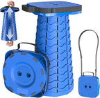 2025 Upgraded Collapsible Stool, Portable Folding Stool, Telescoping Camping Stool with Max Load Capacity 485lbs, Square Retractable Seat for Camping Gardening Fishing Hiking BBQ [Blue]
