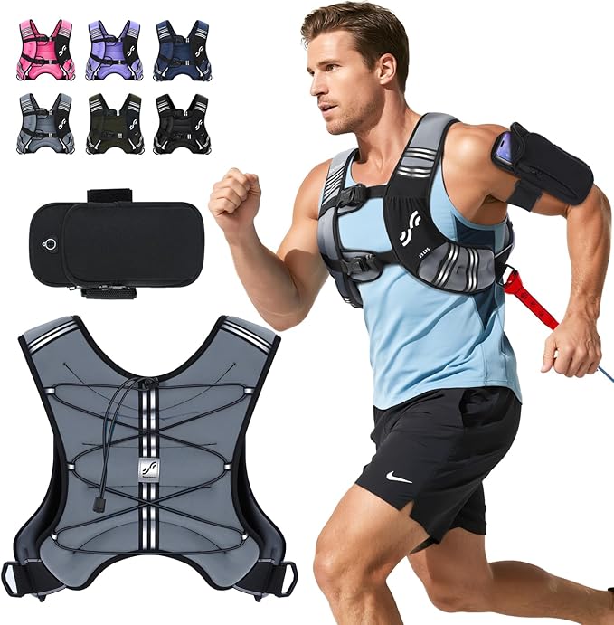 Sportneer Weighted Vest for Women Men: 8lbs/12lbs/15lbs/20lbs/25lbs Weight Vest with Detachable Phone Pouch Rucking Vest for Women Walking Strength Training Muscle Building Weight Loss