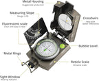 Compass Hiking Survival, IP65 Waterproof Metal Compass with Sighting Clinometer and Carry Bag, Multifunctional, Professional, for Camping Hunting Hiking Navigation