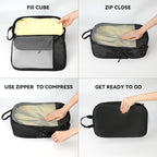 Voova 6 Set Compression Packing Cubes, Travel Accessories Expandable Packing Organizer Bags Set for Carry on Suitcase, Durable Luggage Packing Cubes for Travel Essentials, Black