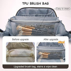 BOYATU Travel Makeup Bags for Women: 3 Pcs Set Wide Open Cosmetic Bag - Portable Make up Bags with Handle - Vegan Leather Toiletry Organizer Bag with Divider (G-03-Coffee)