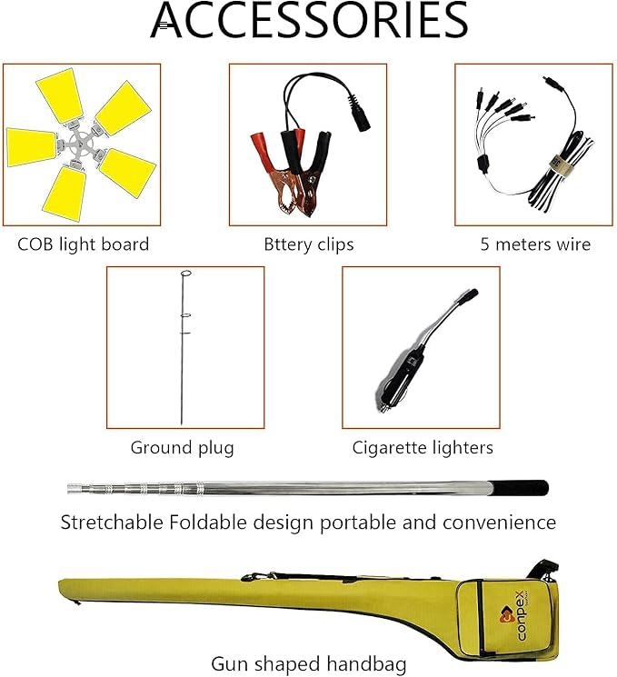 CONPEX 25000lm LED Telescopic Camping Light - Portable Outdoor Telescoping Pole Fishing Night Flood Emergency Backyard Lighting