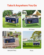 VEVOR Camping Kitchen Table, Folding Outdoor Cooking Table, 3 Adjustable Height, Aluminum Lightweight Portable Cook Station with Storage Organizer, Carry Handle, for BBQ Party Picnic RV Travel, Blue