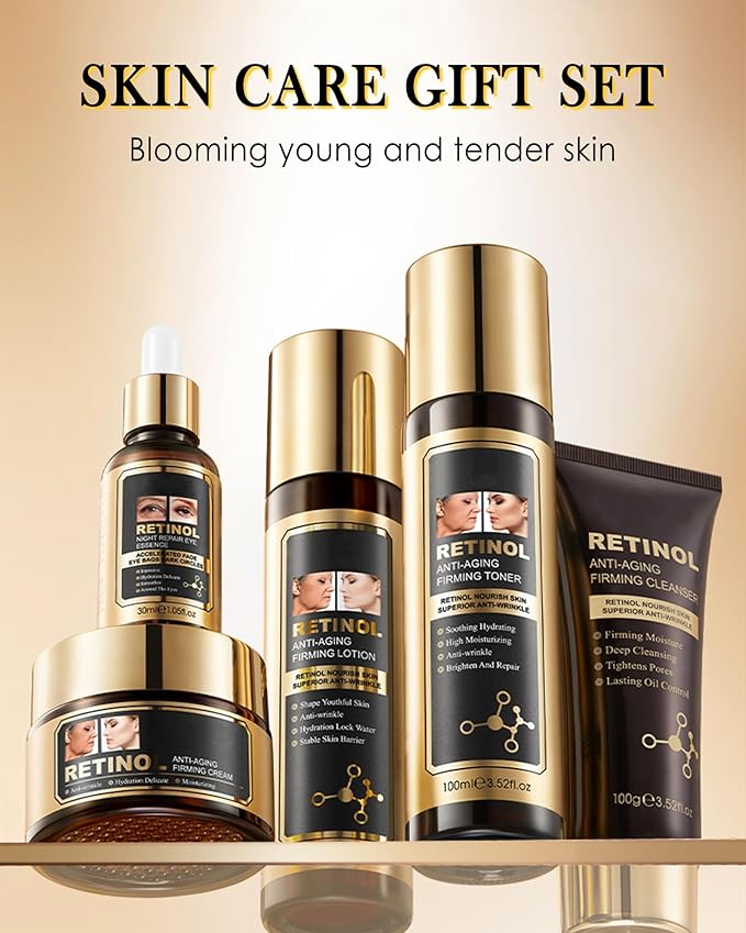 Skin Care Set,5 in 1 Moisturizing Anti Aging Firming Skincare Kit for Wrinkles Fine Lines,Facial Skincare Toiletries Product Set, Women’s Mother's Day Beauty Gift Kit for Mature Women Mom Mother Wife