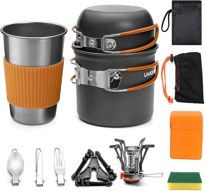 Lixada Camping Cookware Set Portable Camping Mess Kit Cooking Set Camping Cooking Set Outdoor with Stove Spoon Fork Cutter for Picnic Hiking Backpacking Travel
