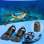 Snorkeling Gear for Adults, Mask Fin Snorkel Set, Dry Top Snorkel, Snorkeling Kit Travel Diving Package, Panoramic View Anti-Fog Anti-Leak Adjustable Swim Fins