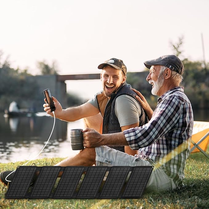 FlexSolar 40W Portable Solar Panel Charger with USB-A/USB-C/DC Outputs for Camera Phones Tablets Power Stations - Waterproof for Outdoor Backpacking Camping RV Boat