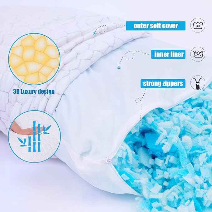 SUPA MODERN Cooling Bed Pillows for Sleeping 1 Pack Shredded Memory Foam Pillows Adjustable Cool Pillow