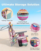 ZENPETIO Beach Chair, Camping Chair for Adults, Reclining Backpack Chair for Pool, Beach, Camping, Outdoors