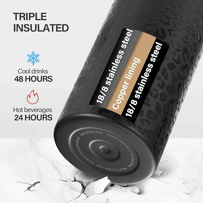 KXIAOCHEN Insulated Water Bottle, Stainless Steel Water Bottle, 2 Lids (Straw and Handle Lid),Wide Mouth Metal Water Bottles Keep Hot and Cold, Double Walled, Thermo Mug, Metal Canteen