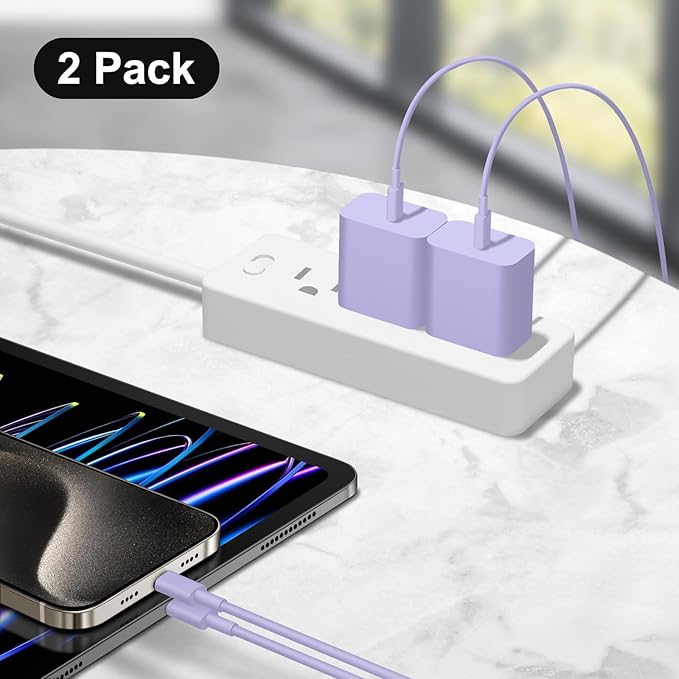 iPhone 17 16 15 Charger Fast Charging 10FT - 20W USB C Charger Block with 10FT Type C to C Cable Compatible with iPhone 17/17 Pro/17 Pro Max/Air/16/16e/15, iPad Pro, iPad Air (Purple)