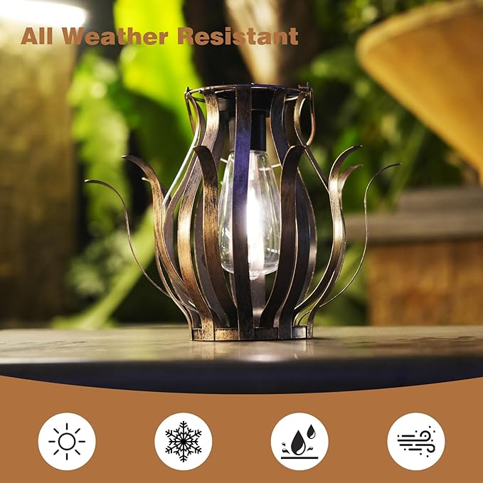 Solar Lanterns Outdoor Waterproof Hanging Lanterns as Birthdays Gifts for Women Mom Grandma Metal Garden Decor for Outside Solar Lights for Yard, Patio, Lawn, Porch, Backyard (Gradient Brown)