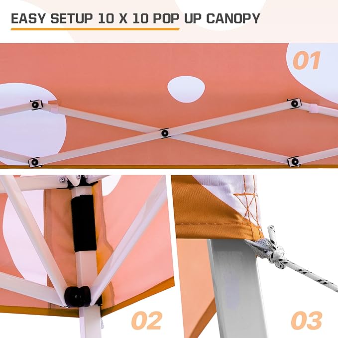 EAGLE PEAK 10x10 Slant Leg Pop-up Canopy Tent Easy One Person Setup Instant Outdoor Beach Canopy Folding Portable Sports Shelter 10x10 Base 8x8 Top (Orange Mushroom)