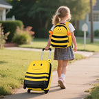 HONEY JOY Kids Luggage, 12” Children Hardshell Backpack & 16” Toddler Travel Rolling Suitcase, 2 Pcs Lightweight Carry On Luggage Set, Kids Luggage with Wheels for Girls & Boys(Yellow Bee)