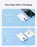 VEEKTOMX Small Portable Charger, Mini Power Bank 10000mAh, PD 22.5W Fast Charging USB-C Battery Bank, Travel Essentials Dual Voltage External Portable Powerbank for iPhone/Samsung/Google Pixel, White