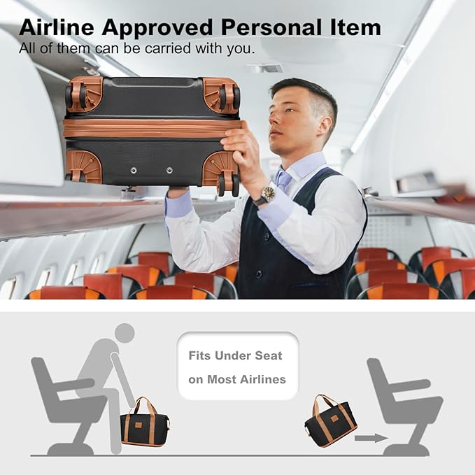 Kono Luggage Set 4 Piece Carry On Hardside Luggage with TSA Lock Spinner Wheels Carry On Suitcase Apricot Black