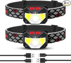 Headlamp Rechargeable 2 Pack, Bright LED Head Lamp Outdoor 1100 Lumen Headlight with White Red Light, Motion Sensor Waterproof 8 Modes Headlamps Flashlights for Running Cycling Fishing