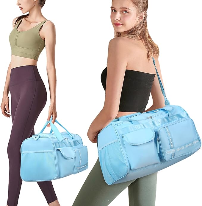 MAXTOP Gym Bag for Women Men Travel Duffle Bag Large Capacity Carry On Weekender Overnight Bag With Shoe Compartment Gym Tote Dry Wet Separation Duffel Bag for Travel