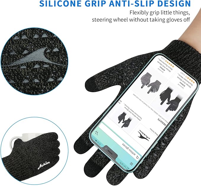 Achiou Winter Gloves, Glove for Men Women, Upgraded Touch Screen Texting Warm Running with Thermal Soft Knit Lining