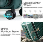 Hanke 24 Inch Checked Luggage Front Opening Rolling Suitcase Hard Sided Luggage with Spinner Wheels Travel Luggagefor Woman Men.(Dark Green)