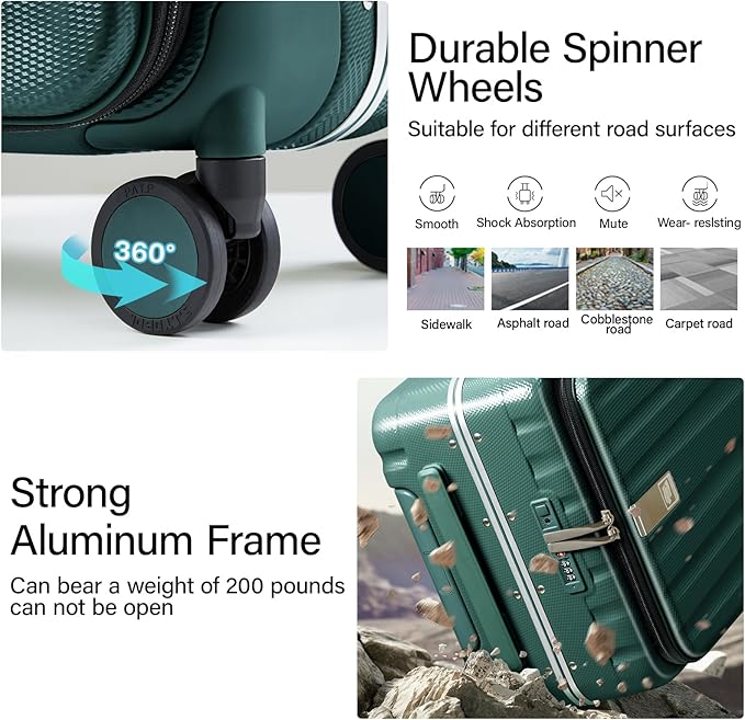 Hanke 26 Inch Large Checked Luggage PC Hard Shell Luggage Top Opening Travel Luggage Suitcases with Wheels for Woman Men.(Dark Green)