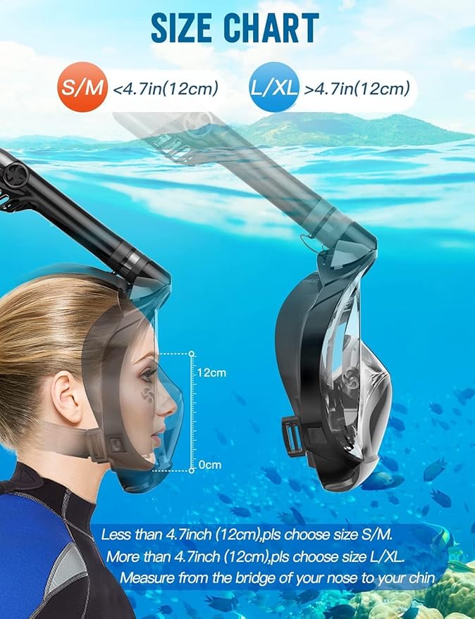 Zenoplige Full Face Snorkel Mask Adults,Dry-Top Snorkeling Gear with Camera Mount,Foldable 180-Degree Panoramic Scuba Mask for Snorkeling Diving Swimming Travel,Snorkel Mask Anti-Fog & Anti-Leak