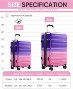 Tolino Luggage 2 Piece（20in/24inch Expandable Luggage Hardshell PC+ABS Leopard Suitcase with Spinner Wheels TSA Lock, Lightweight Rolling Suitcase for Women