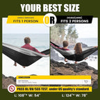 Camping Hammock,Camping Essentials,Lightweight Portable Double & Single Hammock with Tree Straps, Camping Gear for Outside Hiking Camping Beach Backpack Travel (Black & Grey, Medium)