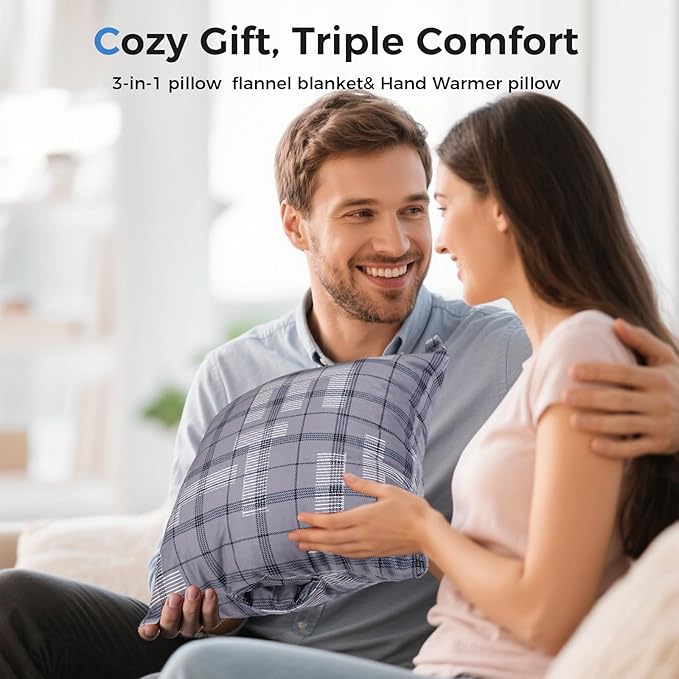 3 in 1 Travel Pillow Blanket Set with Removable Flannel Blanket Throw,Hand Warmer Pockets,Pillow (Color6, 50in*60in)