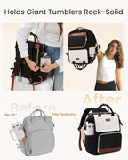 LOVEVOOK Laptop Backpack for Women with Giant Tumbler Holder Pocket, 15.6 inch Travel Work Backpack Purse for Nurse Teacher, Waterproof School Bag College Bookbag Cute Casual Daypack for Girls Black