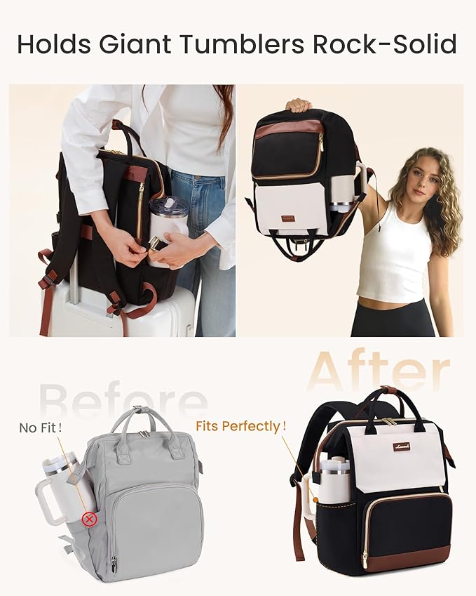 LOVEVOOK Laptop Backpack for Women with Giant Tumbler Holder Pocket, 15.6 inch Travel Work Backpack Purse for Nurse Teacher, Waterproof School Bag College Bookbag Cute Casual Daypack for Girls Purple