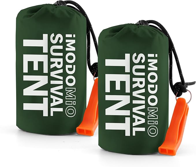 Emergency Survival Tent Life Shelter - 2 Person Mylar Emergency Shelter Tube Tent with Emergency Whistle & Paracord, All-Weather Essential Survival Gear for Camping, Hiking & Survival Kits