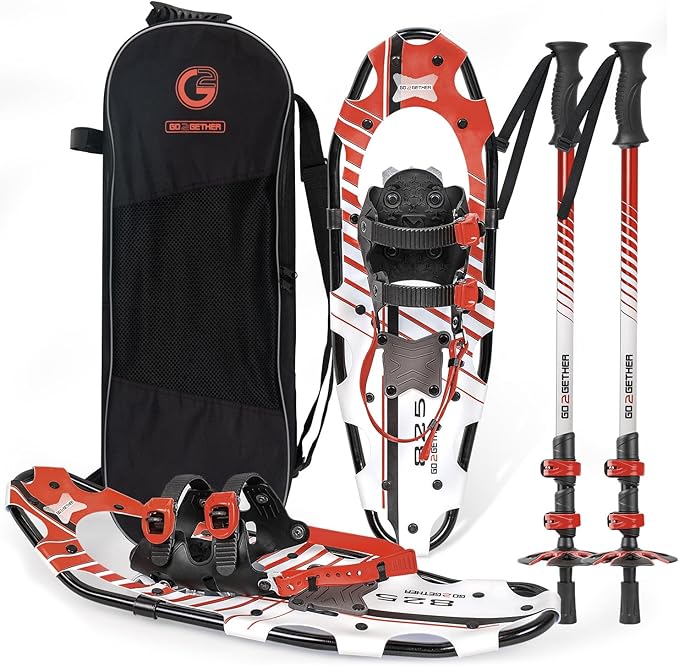 G2 21/25/30 Inches Light Weight Snowshoes for Women Men Youth, Set with Trekking Poles, Tote Bag, Gaiters,Special Fast Ratchet Binding, Orang/Blue/Red Available