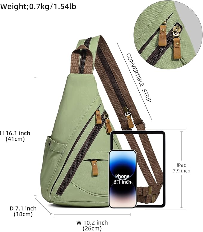 KL928 Canvas Sling Bag - Small Crossbody Backpack Shoulder Casual Daypack Rucksack for Men Women(Large Version)