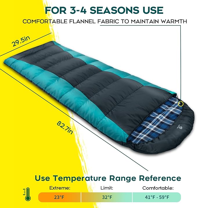 Bessport Sleeping Bag Winter | Flannel Lined 18℉ - 32℉ Extreme 3-4 Season Warm & Cool Weather Adult Sleeping Bags Large | Lightweight, Waterproof for Camping, Backpacking, Hiking